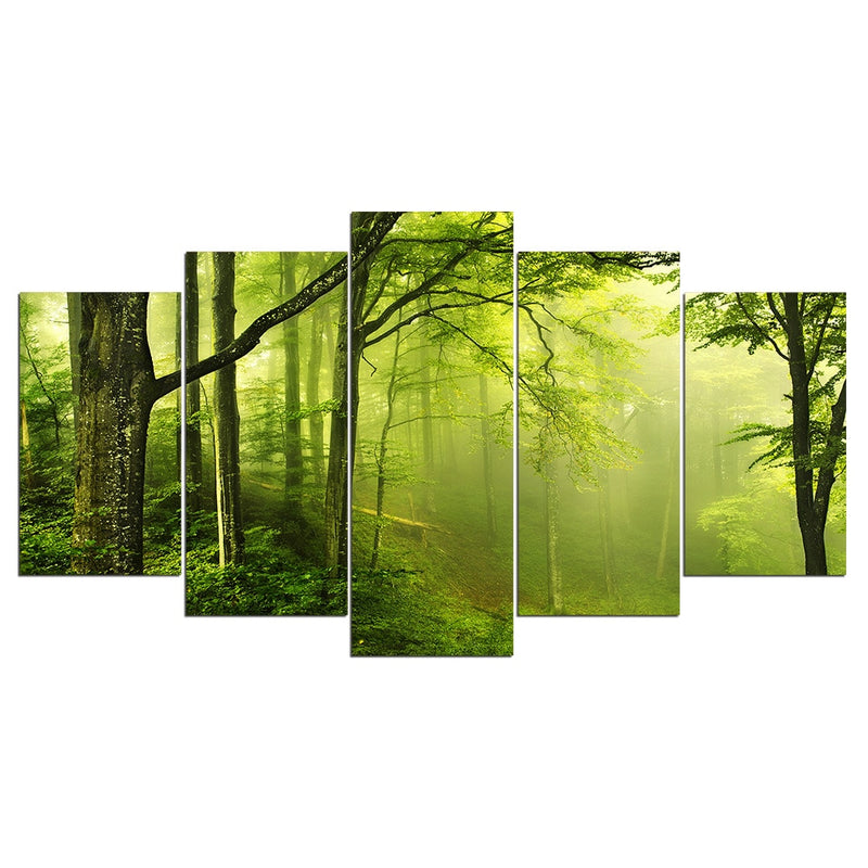 5-Piece Foggy Green Forest Mist Canvas Wall Art