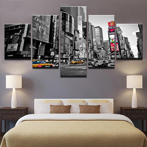 5-Piece Black & White NYC Times Square Canvas Wall Art