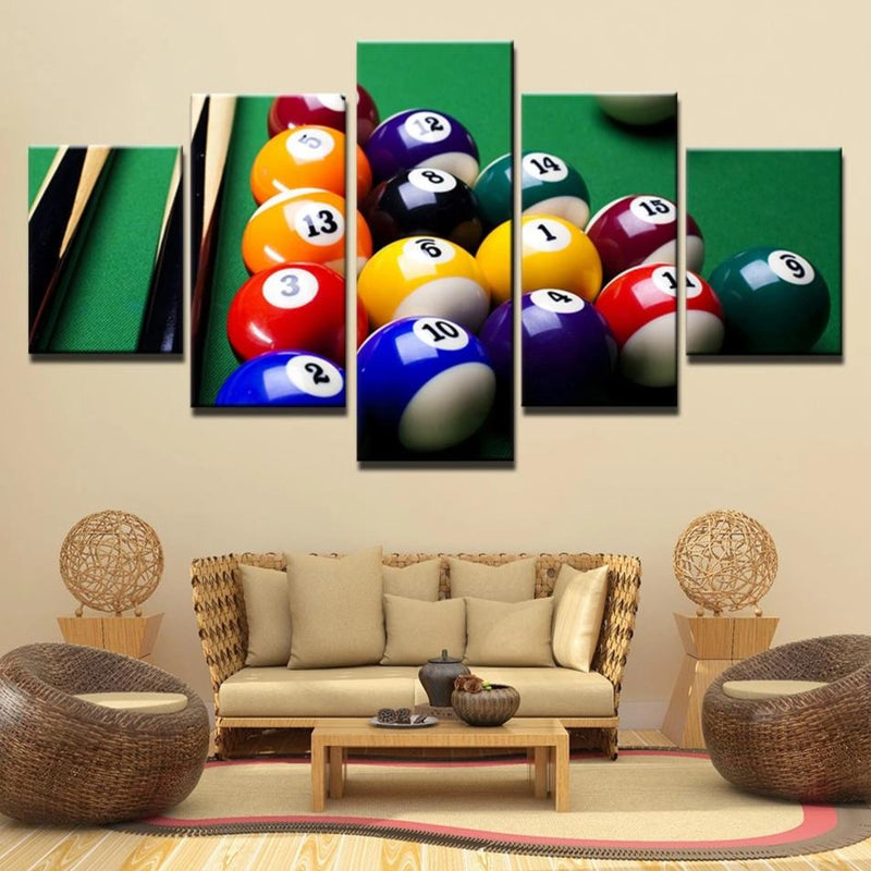 5-Piece Colorful Pool Billiard Balls Canvas Wall Art