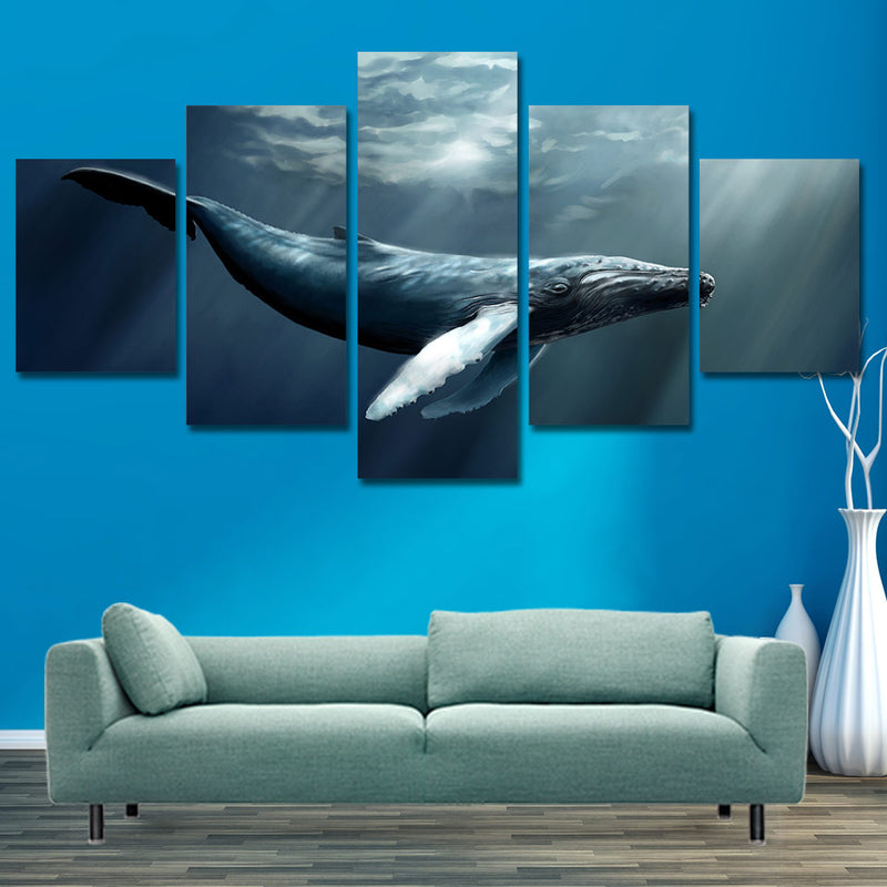 5-Piece Illuminated Blue Whale Canvas Wall Art