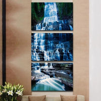 3-Piece Vertical Cascading Blue Waterfall Canvas Wall Art