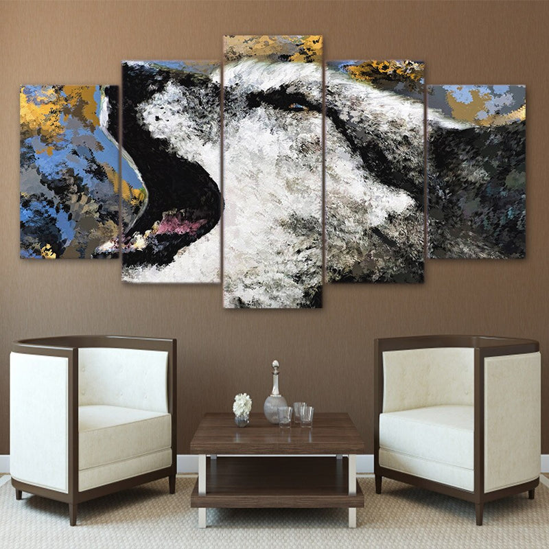 5-Piece Painted Abstract Howling Wolf Canvas Wall Art