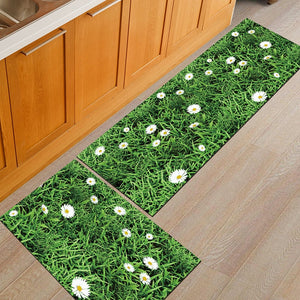 Wild Green Grass Daisy Print Door Mat / Floor Runner