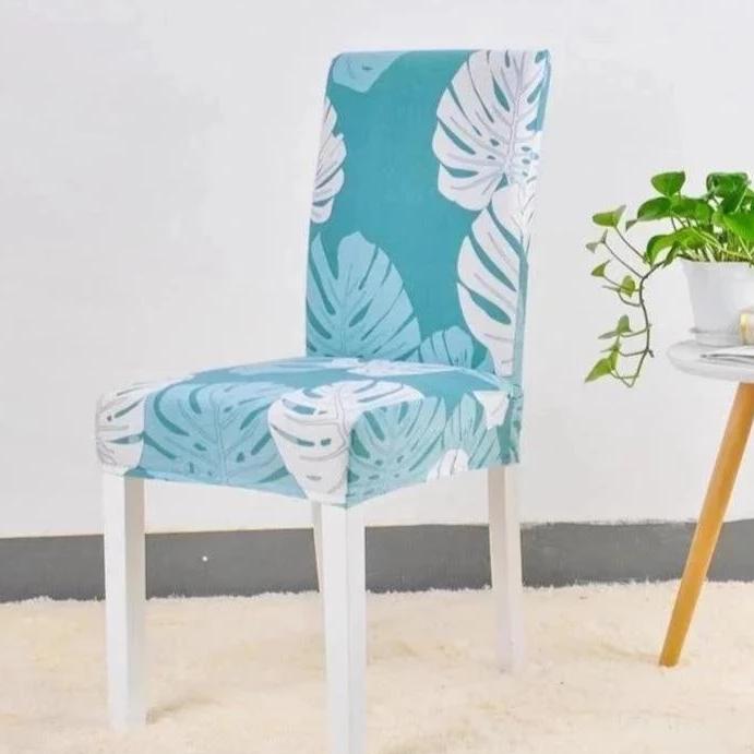 Sky Blue Palm Leaf Print Dining Chair Cover