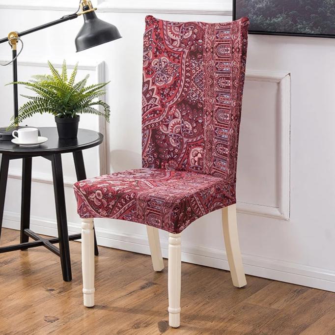 Red Bohemian Floral Pattern Dining Chair Cover