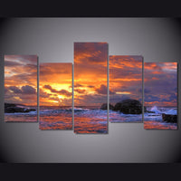 5-Piece Rocky Coastal Sunset Canvas Wall Art