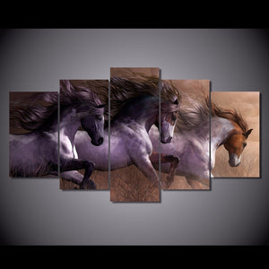 5-Piece Multi-Color Wild Horse Stallions Canvas Wall Art