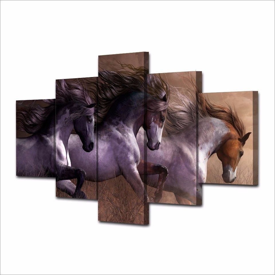 5-Piece Multi-Color Wild Horse Stallions Canvas Wall Art