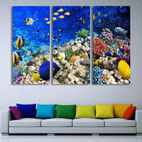 3-Piece Underwater Tropical Fish Coral Reef Canvas Wall Art