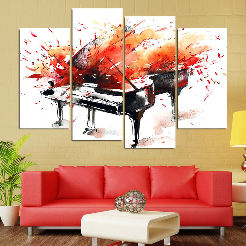 4-Piece Canvas Abstract Piano Explosion Wall Art