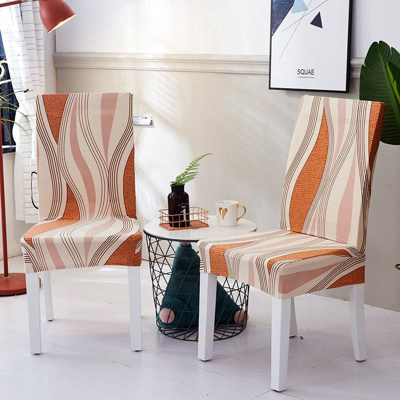 Orange Abstract Wave Pattern Dining Chair Cover