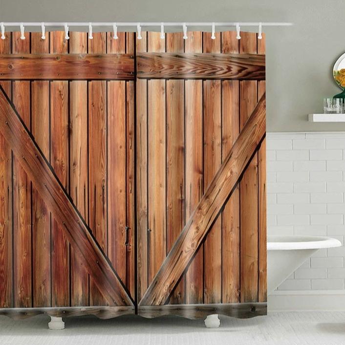 Wooden Fence Door Print Bathroom Shower Curtain