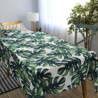 White Tropical Palm Leaf Print Polyester Tablecloth