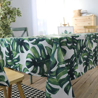 White Tropical Palm Leaf Print Polyester Tablecloth