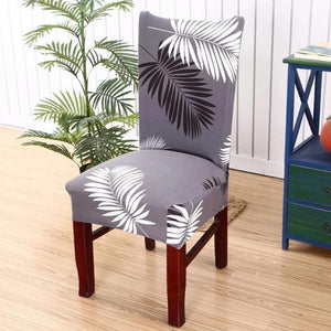 Gray Fern / Palm Leaf Pattern Dining Chair Cover