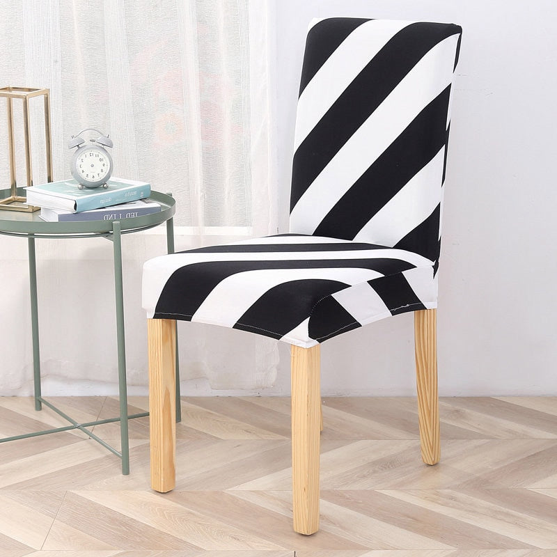 Black & White Diagonal Stripe Dining Chair Cover