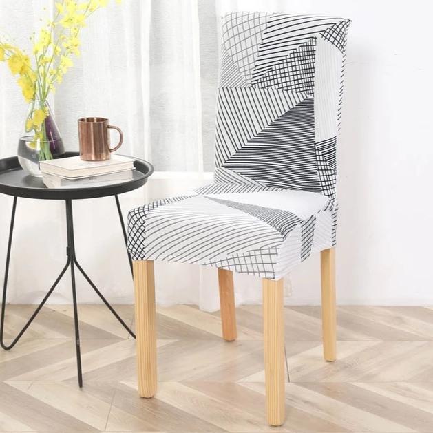 Gray / White Abstract Triangle Pattern Dining Chair Cover
