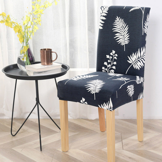 Navy & White Floral Palm Leaf Print Dining Chair Cover