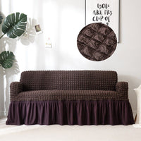 Solid-Color Textured Elastic Sofa Cover w/ Skirt