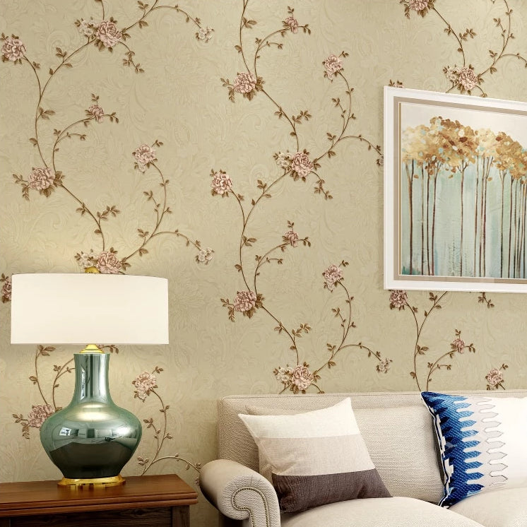 Embossed 3D Victorian Floral Pattern Wallpaper