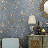 Embossed 3D European Floral Pattern Wallpaper