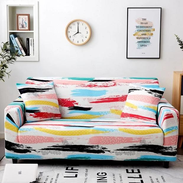 Multi-Color Abstract Paint Stripe Sofa Couch Cover