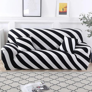 Black & White Diagonal Striped Sofa Couch Cover