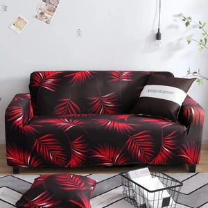 Red Fern / Palm Leaf Pattern Sofa Couch Cover