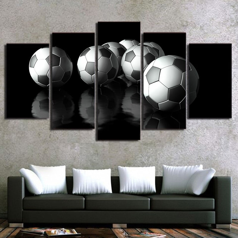 5-Piece Black & White Reflecting Soccer Balls Canvas Wall Art
