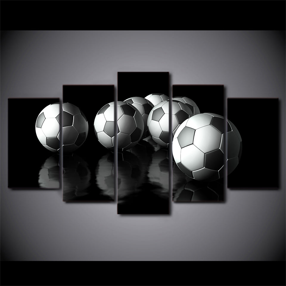 5-Piece Black & White Reflecting Soccer Balls Canvas Wall Art