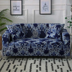 Blue Vintage Floral Damask Pattern Sofa Couch Cover
