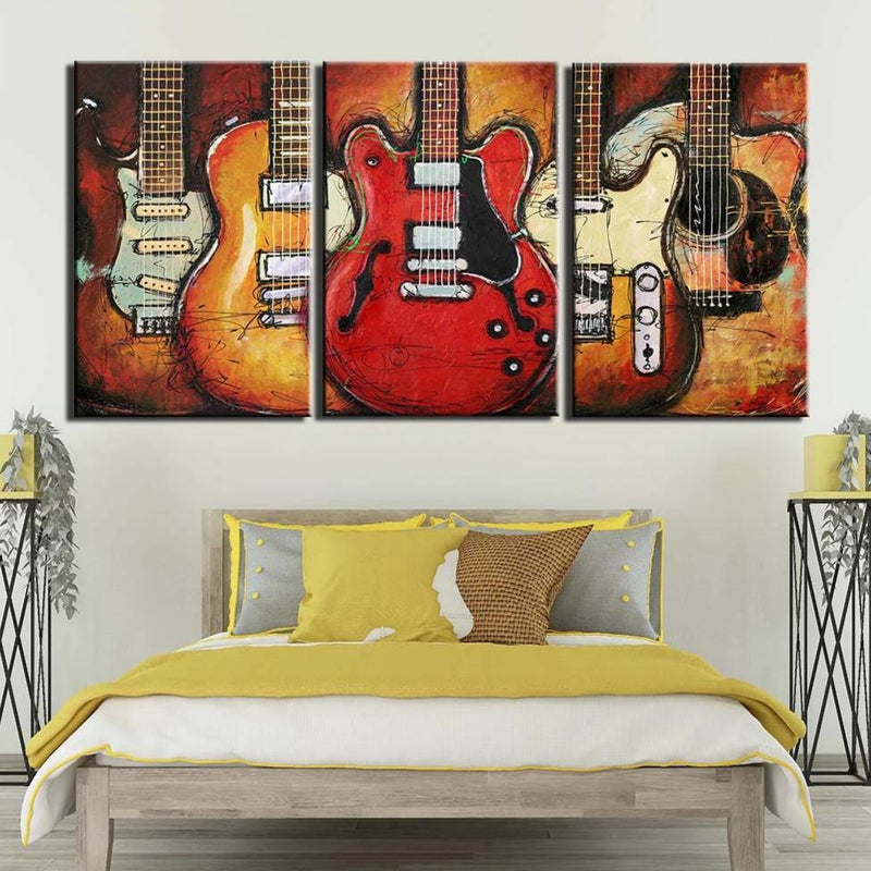 3-Piece Abstract Musical Guitars Canvas Wall Art