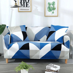 Blue / White Geometric Triangle Pattern Sofa Couch Cover