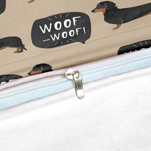 Brown 2/3-Piece Woof Woof Dachshund Dog Duvet Cover Set