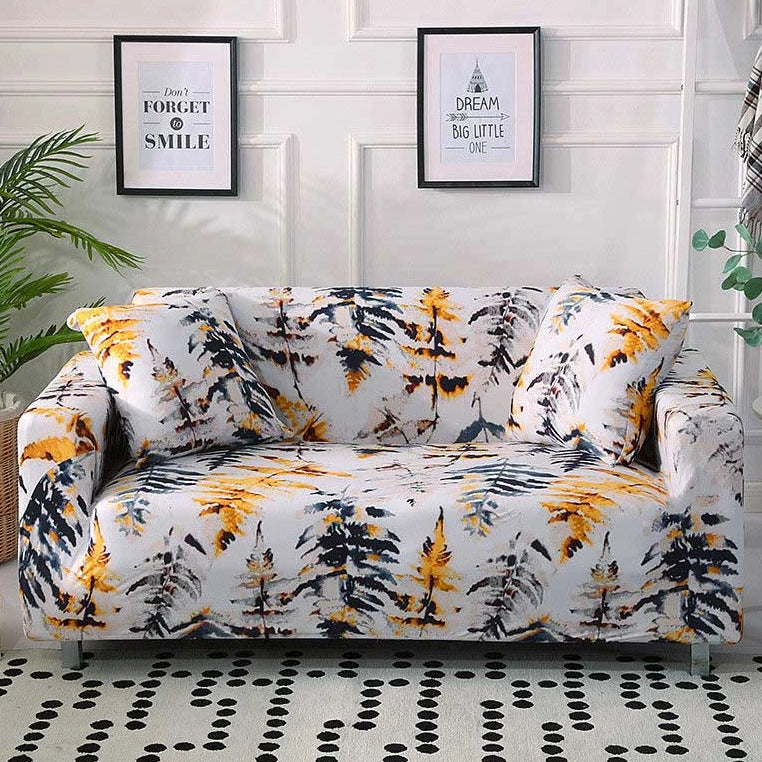 Abstract Orange Pine Tree Leaf Pattern Sofa Couch Cover