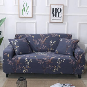 Vintage Blue Floral Branch Pattern Sofa Couch Cover