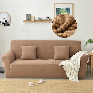 Solid Ribbed Plush Velvet Elastic Sofa Couch Cover