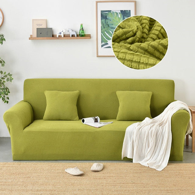 Solid Ribbed Plush Velvet Elastic Sofa Couch Cover