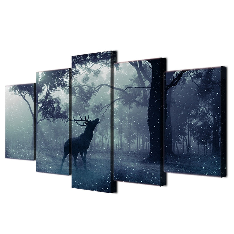 5-Piece Black Forest Howling Elk Canvas Wall Art