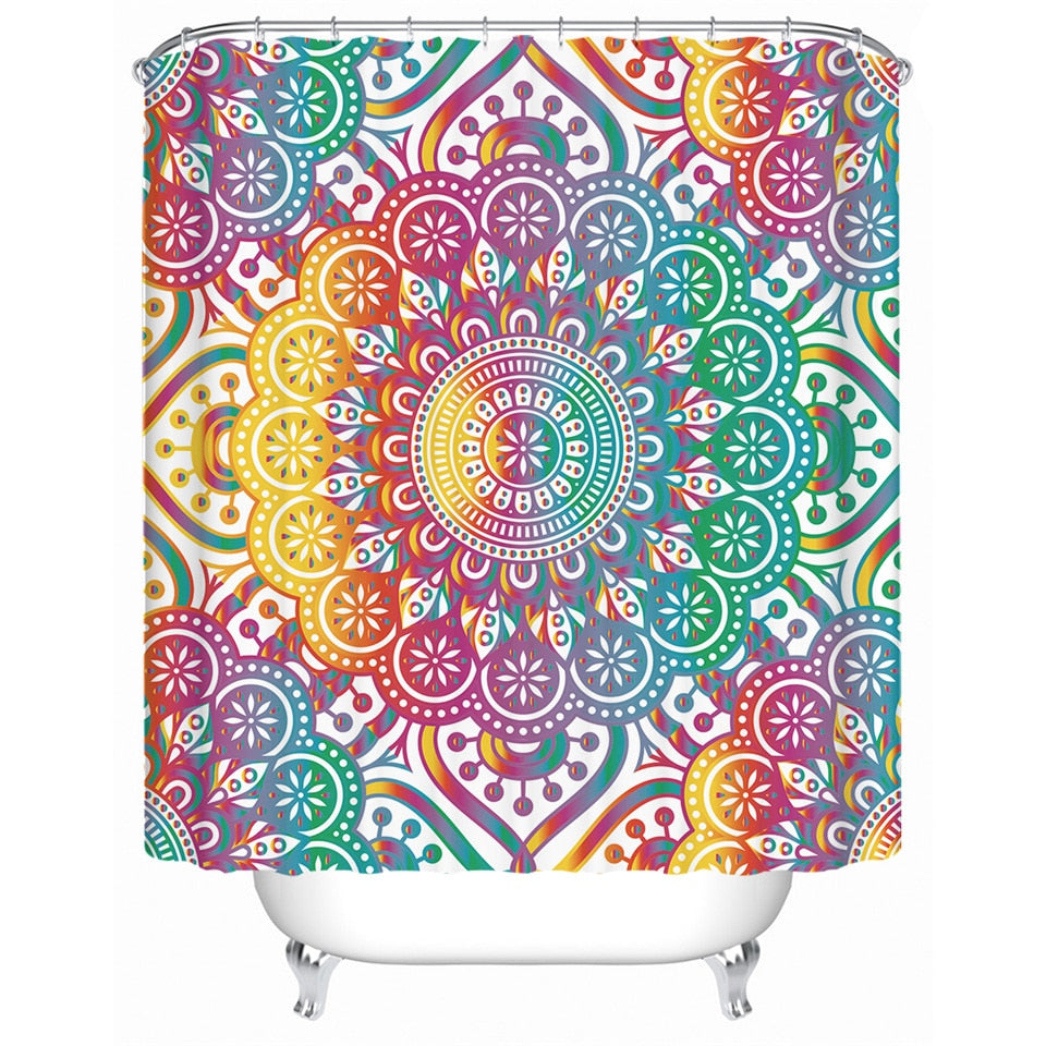 Colorful Rainbow Mandala Print Bathroom Shower Curtain