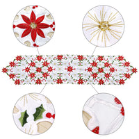 Embroidered Red Poinsettia Floral Christmas Table Runner
