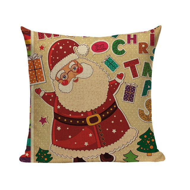 18" Cartoon Santa Claus Print Throw Pillow Cover
