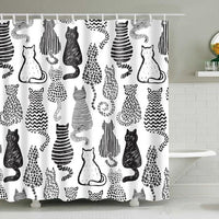Black & White Cartoon Cat Pattern Bathroom Shower Curtain