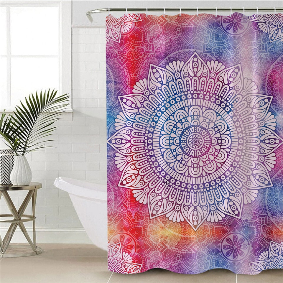 Rainbow Bohemian Mandala Print Bathroom Shower Curtain