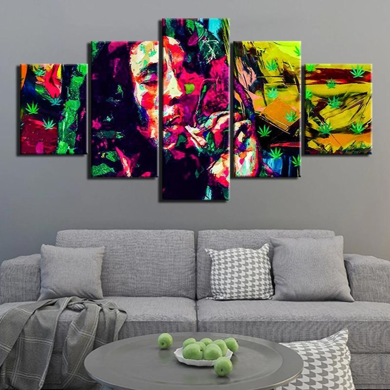 5-Piece Abstract Bob Marley Rasta Print Canvas Wall Art