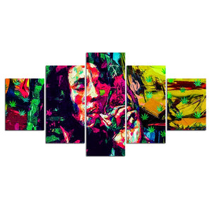 5-Piece Abstract Bob Marley Rasta Print Canvas Wall Art