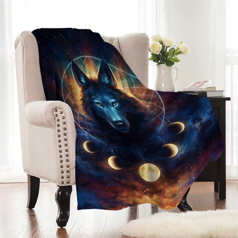 Lunar Wolf Dream Catcher by JoJoes Fleece Throw Blanket