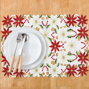 2-Piece Red Poinsettia Floral Christmas Table Placemat