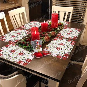 2-Piece Red Poinsettia Floral Christmas Table Placemat