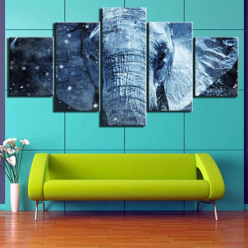 5-Piece Mystical Blue Elephant Canvas Wall Art